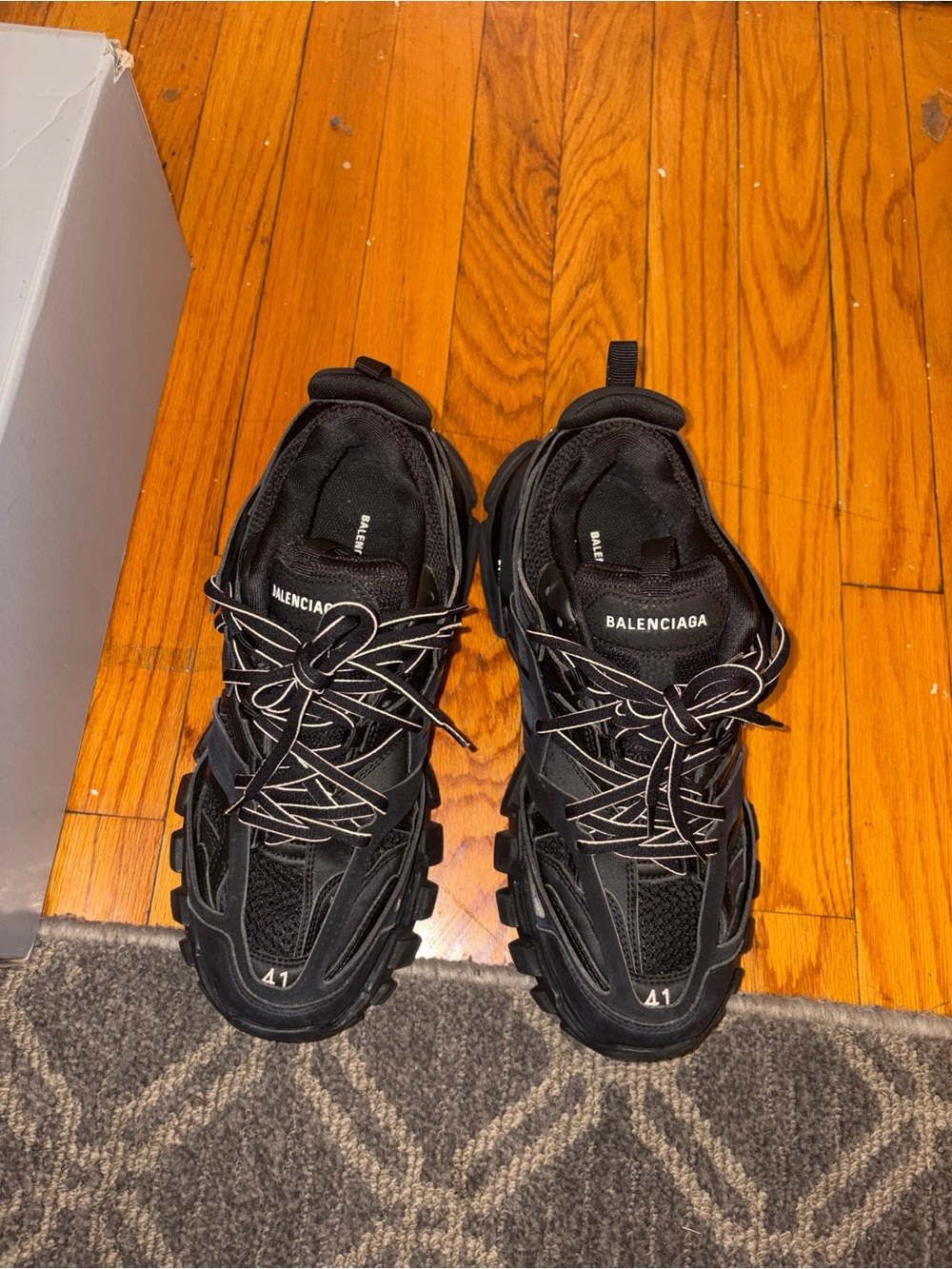 Balenciaga Black Men's Runner Track Sneakers with Reflective Accents